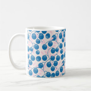 Blue round fruits with pink leaves,in a seamless p coffee mug