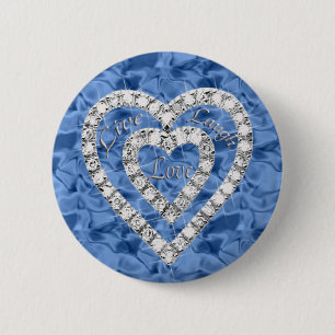 Blue Round Live Laugh Love Diamond Heart Button