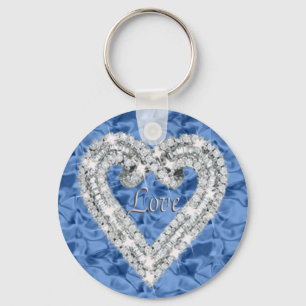 Blue Round Love Diamond Heart Keychain