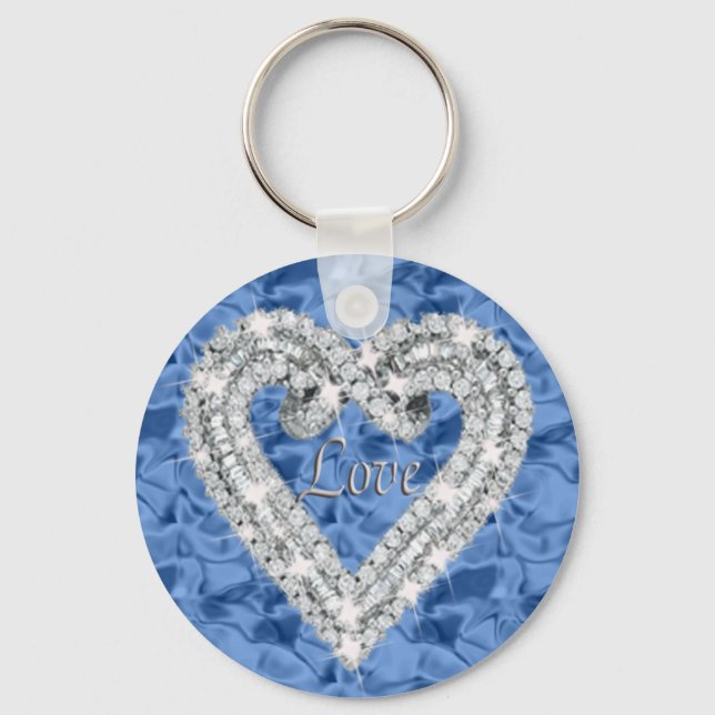 Blue Round Love Diamond Heart Keychain (Front)