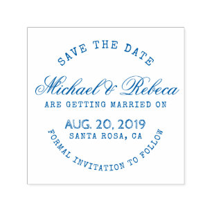 Blue Round Typography Rustic Save The Date Wedding Self-inking Stamp
