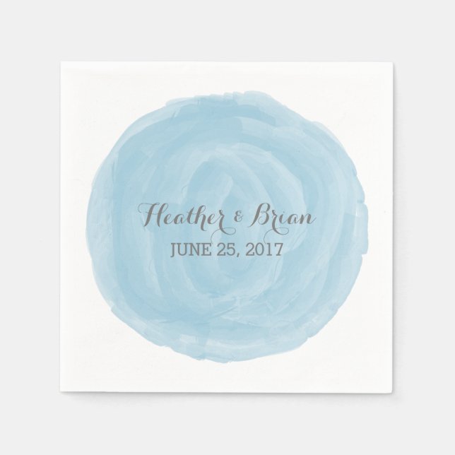 Blue Round Watercolor Paper Napkins (Front)