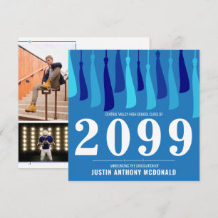 Blue Row of Tassels Two-Photo Graduation Invitation