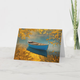 Blue Rowboat On Autumn Lake Birthday Card