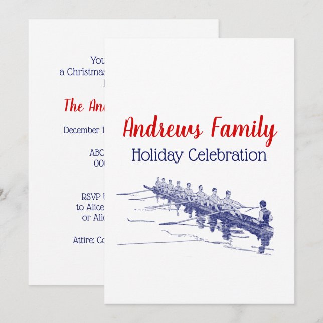 Blue Rowing Rowers Crew Team Water Sports #3 Invitation (Front/Back)