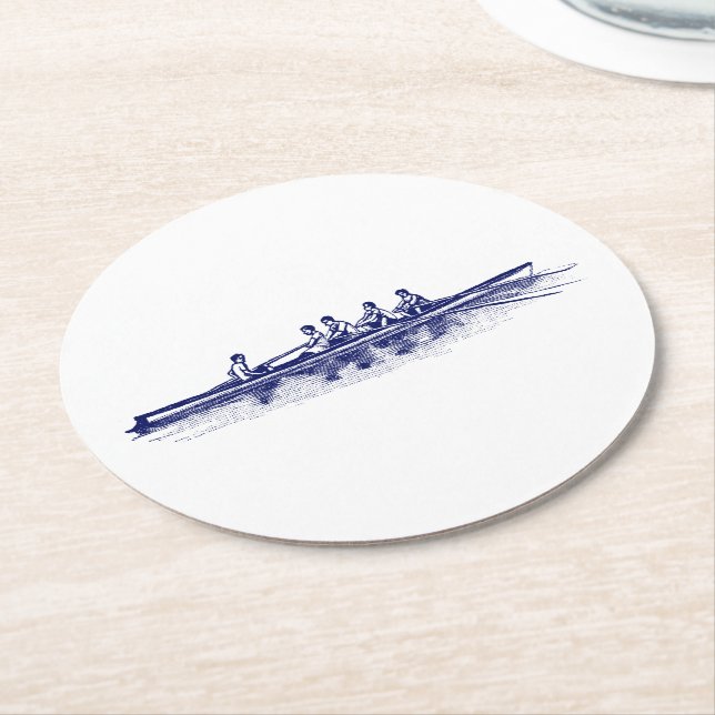 Blue Rowing Rowers Crew Team Water Sports Round Paper Coaster (Angled)