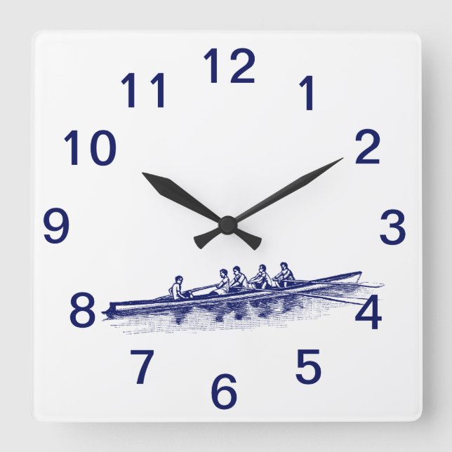 Blue Rowing Rowers Crew Team Water Sports Square Wall Clock (Front)
