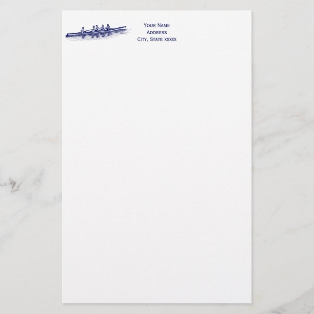 Blue Rowing Rowers Crew Team Water Sports Stationery (Front)