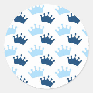Blue Royal Crowns Fairytale Prince Baby Shower Classic Round Sticker