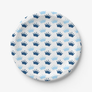 Blue Royal Crowns Fairytale Prince Baby Shower Paper Plate