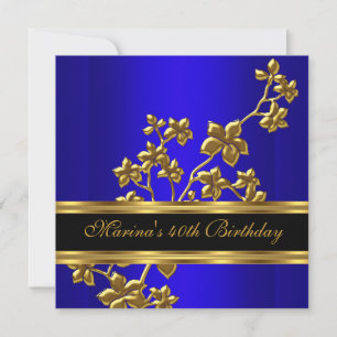 Blue Royal Elegant 40th Birthday Party Black Gold Invitation