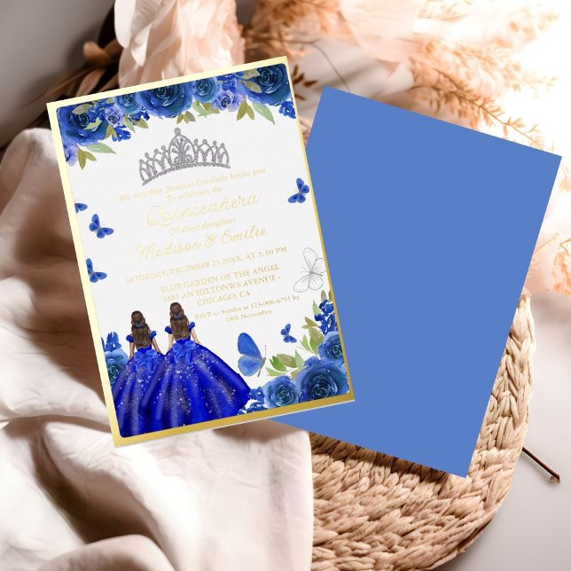  Blue Royal Floral Butterfly Twin Quinceanera  (Creator Uploaded)