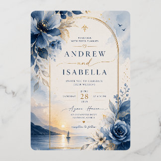Blue Royal Floral Wedding Invitation