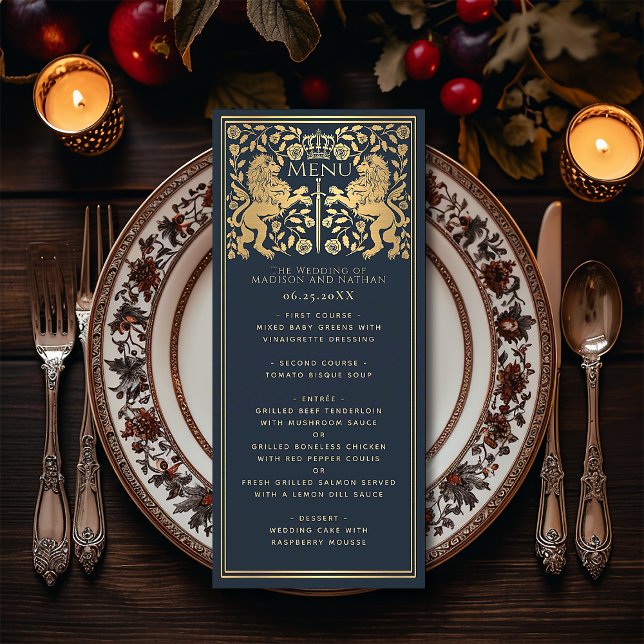 Blue Royal Lion Mediaeval Sword Wedding Flat Menu (Creator Uploaded)