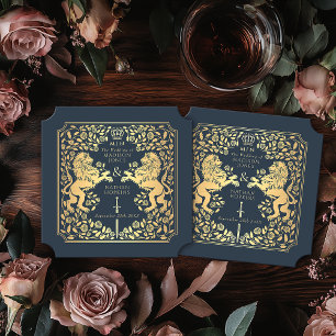 Blue Royal Lion Mediaeval Sword Wedding Ticket Paper Coaster