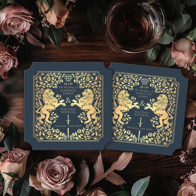Blue Royal Lion Mediaeval Sword Wedding Ticket Paper Coaster (Creator Uploaded)