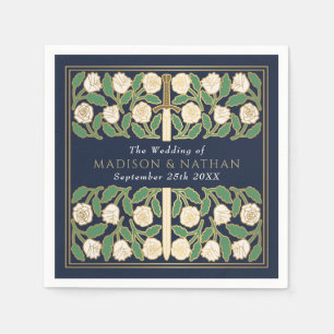 Blue Royal Mediaeval Gold Floral Sword Wedding Napkin