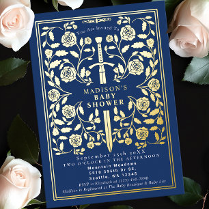 Blue Royal Mediaeval Gold Sword Boy Baby Shower