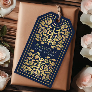 Blue Royal Mediaeval Gold Sword Wedding Welcome Gift Tags