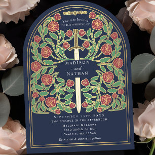 Blue Royal Mediaeval Sword Wedding Arch Invitation