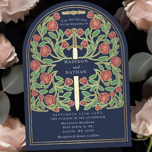 Blue Royal Mediaeval Sword Wedding Arch Invitation (Creator Uploaded)