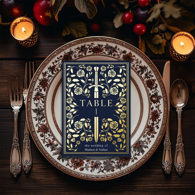 Blue Royal Mediaeval Sword Wedding Table Card (Creator Uploaded)