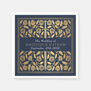 Blue Royal Medieval Gold Sword Wedding Napkin