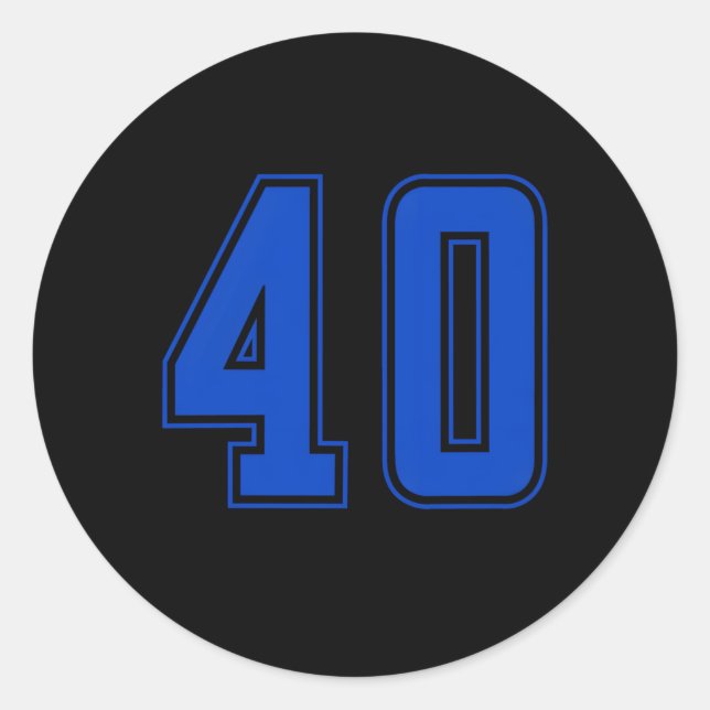 Blue Royal Number 40 Team Junior Sports Numbered U Classic Round Sticker (Front)
