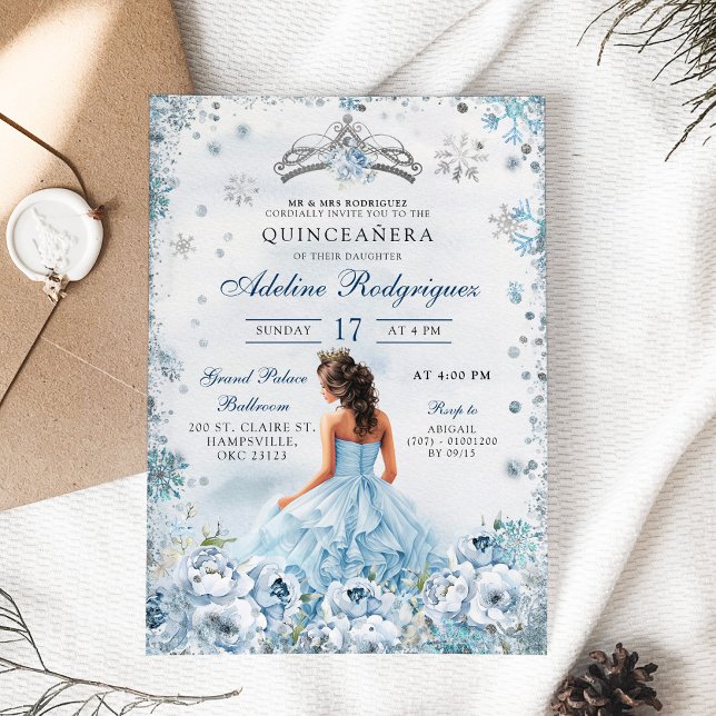 Blue Royal Princess Mexican Girl 16th Birthday Invitation (Creator Uploaded)