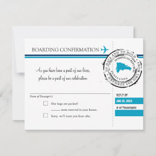 Blue RSVP Boarding Pass TO Dominican Republic Card