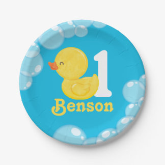 Blue Rubber Duck Personalised Birthday Paper Plate