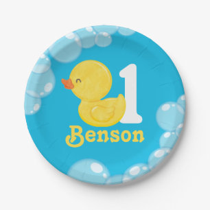 Blue Rubber Duck Personalized Birthday Paper Plate