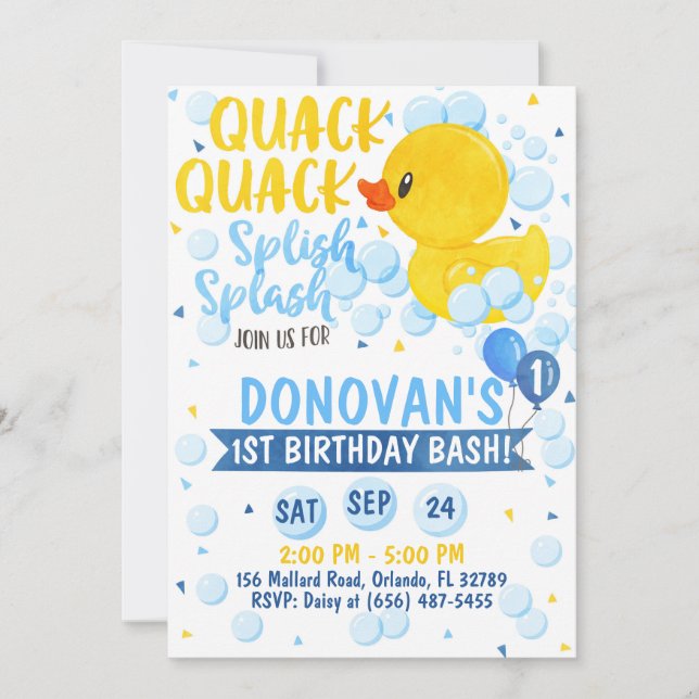 Blue Rubber Duckie Invitation (Front)