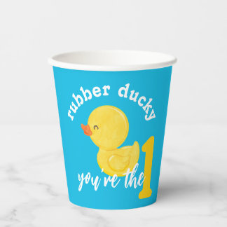 Blue Rubber Ducky You're the One First Birthday Paper Cups