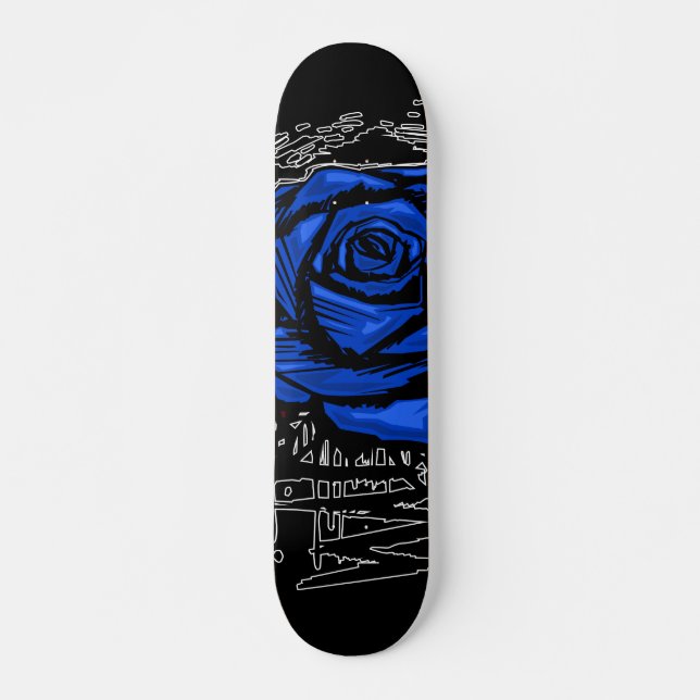 Blue Rugged Rose Graffiti Art • Urban Street Skateboard (Front)
