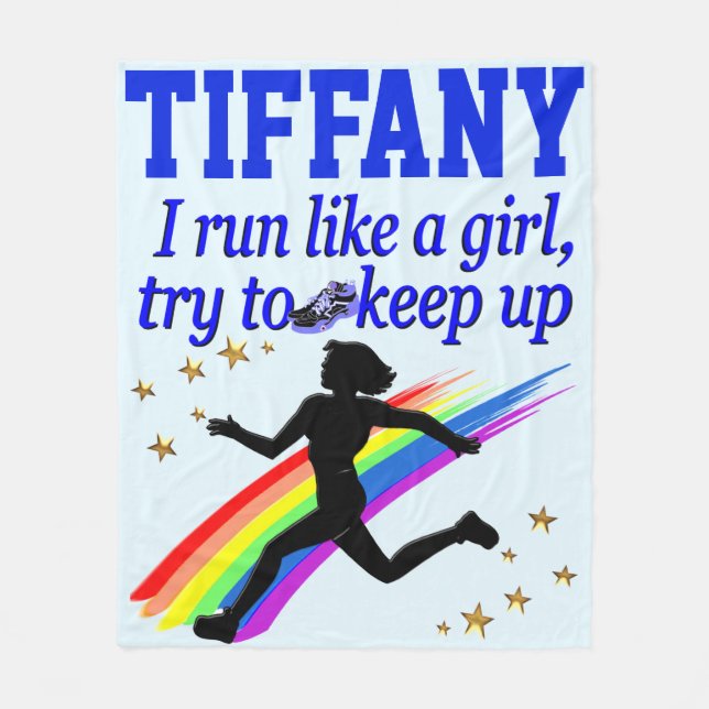 BLUE RUN LIKE A GIRL PERSONALIZED FLEECE BLANKET (Front)
