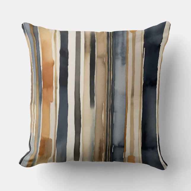 blue rust and beige abstract stripes cushion (Front)