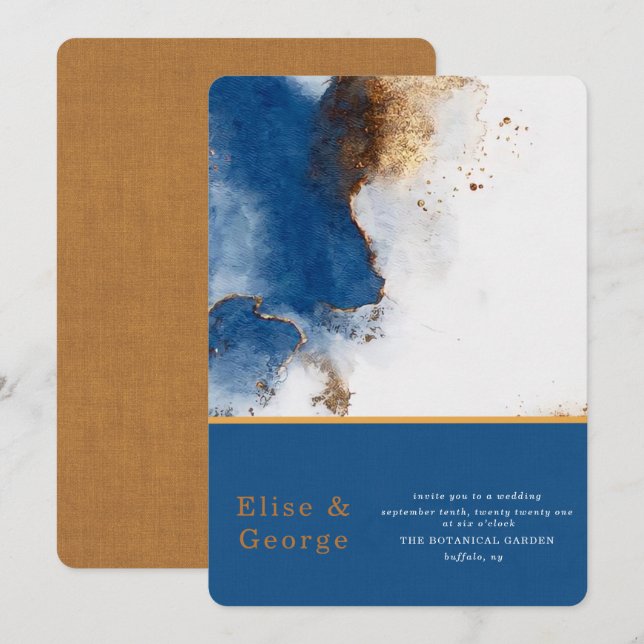 Blue Rust Copper Watercolor Agate Wedding Invitation (Front/Back)