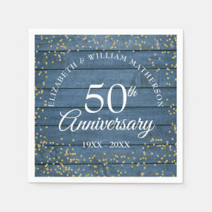 Blue Rustic 50th Anniversary Gold Dust Confetti Napkin