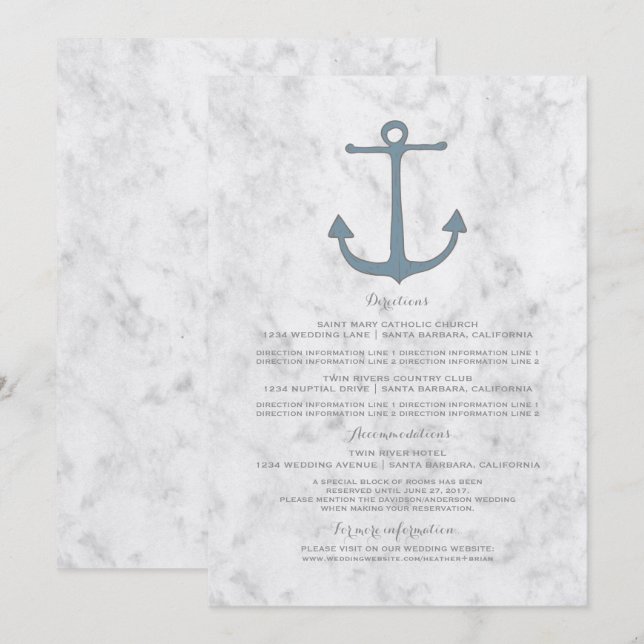 Blue Rustic Anchor Wedding Information Invitation (Front/Back)
