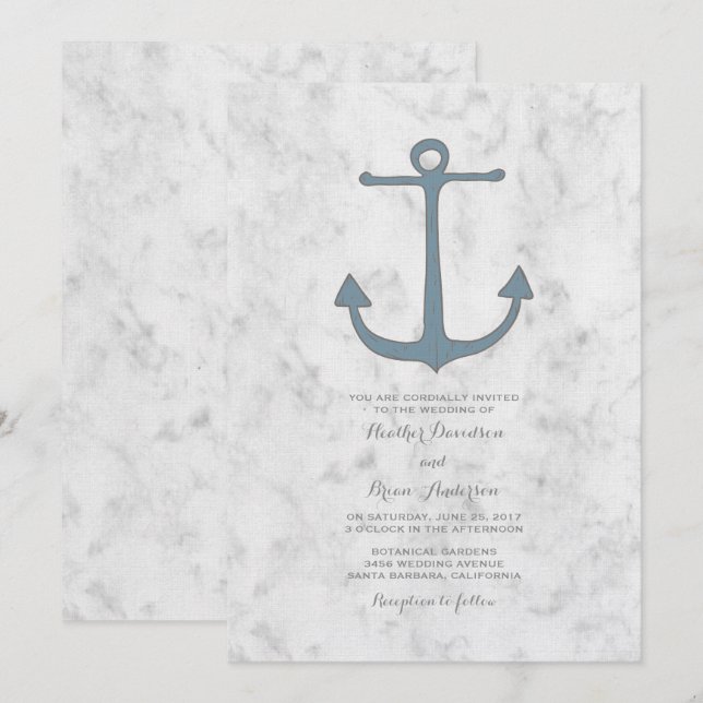 Blue Rustic Anchor Wedding Invite (Front/Back)