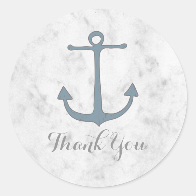 Blue Rustic Anchor Wedding Thank You Classic Round Sticker (Front)