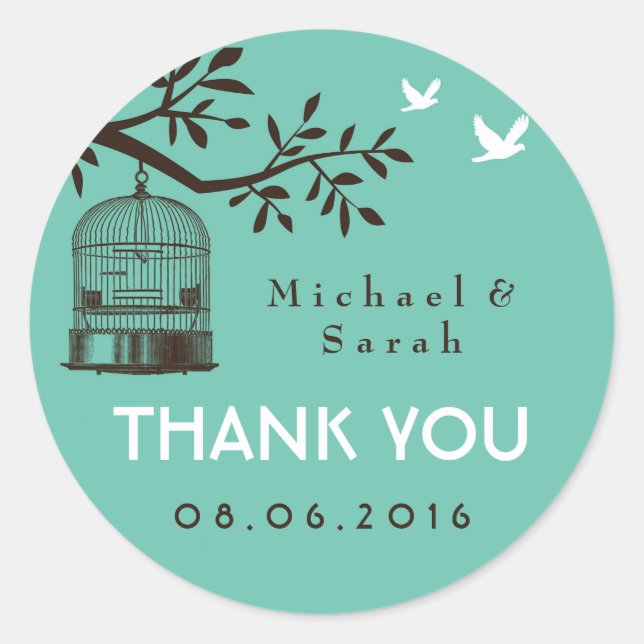Blue Rustic and Vintage Bird Cage Wedding Sticker (Front)