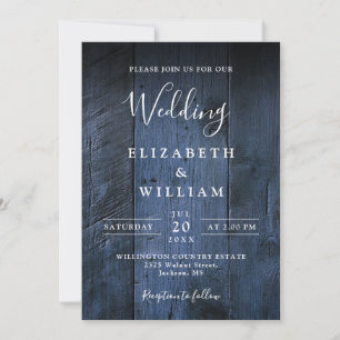 Blue Rustic Barn Wood All In One Wedding Invitation