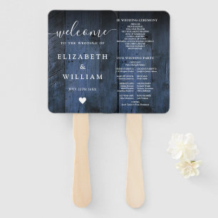 Blue Rustic Barn Wood Boho Wedding Program Hand Fan
