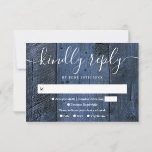 Blue Rustic Barn Wood Boho Western Wedding RSVP Card