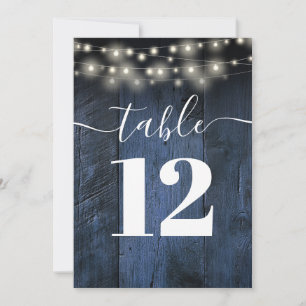 Blue Rustic Barn Wood String Lights Table Numbers