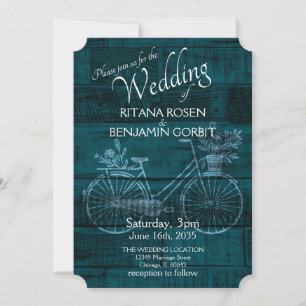 Blue Rustic Bicycle Wedding Invitation