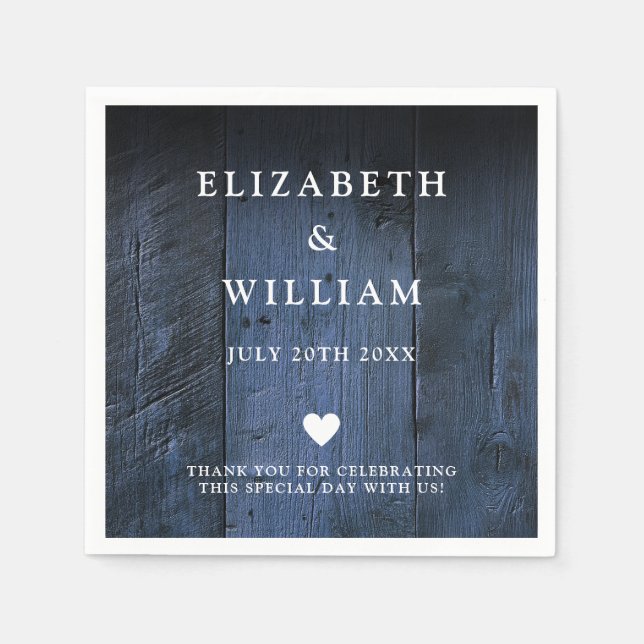 Blue Rustic Boho Barn Wood Country Wedding Napkin (Front)
