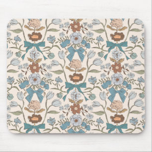 Blue Rustic Bows and Blossoms Mouse Mat